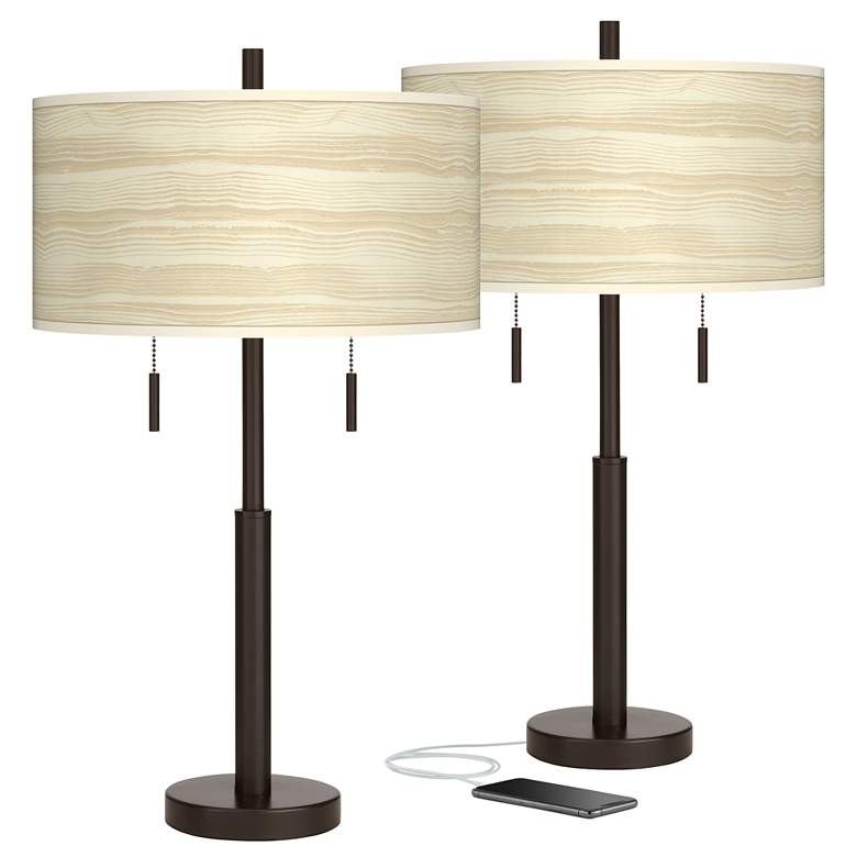 Image 1 Birch Blonde Robbie Bronze USB Table Lamps Set of 2