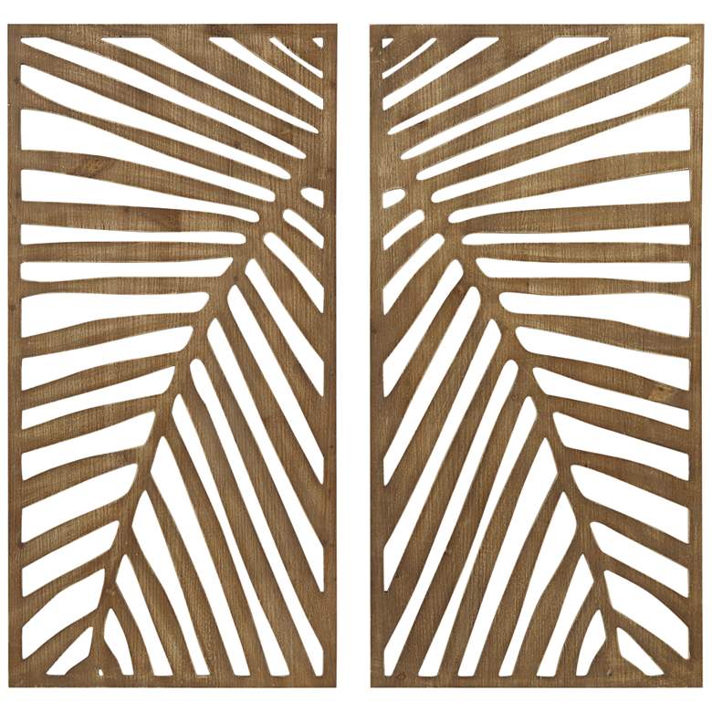 Image 2 Birch Palms Carved 35 inch High Dark Brown 2-Piece Wall Art Set