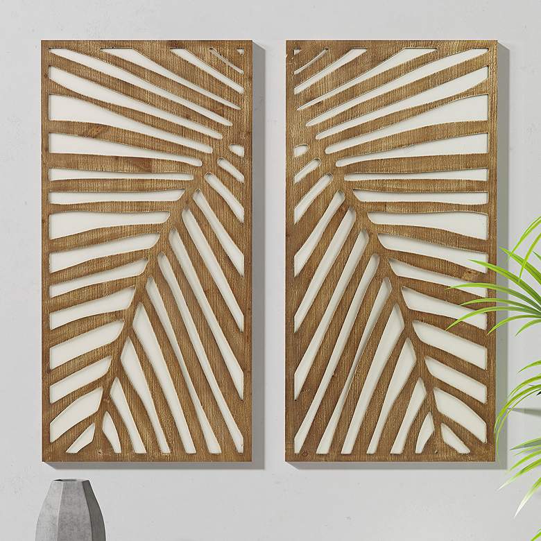 Image 1 Birch Palms Carved 35" High Dark Brown 2-Piece Wall Art Set