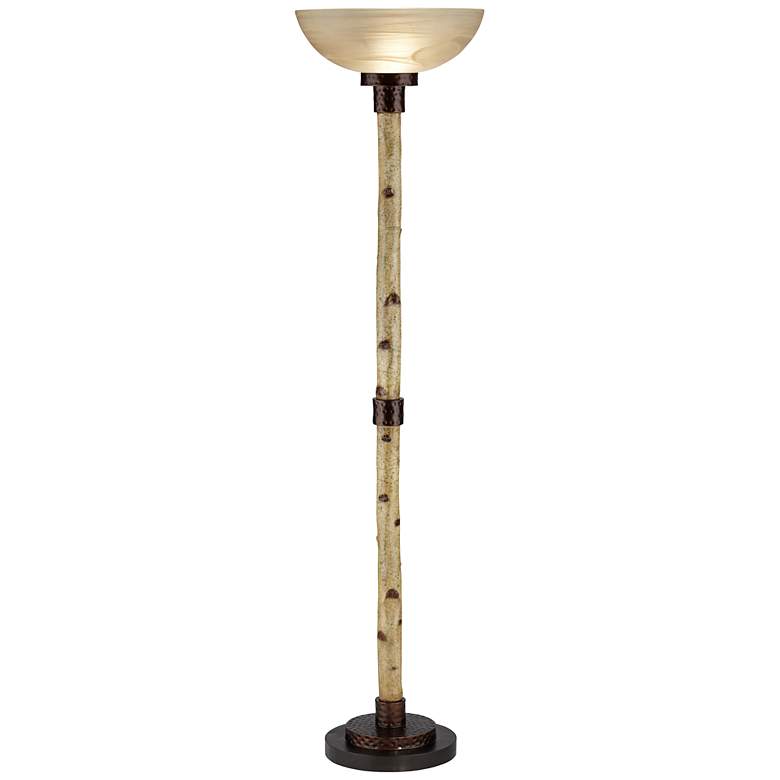 Image 1 Birch Tree With Alabaster Glass Torchiere Floor Lamp