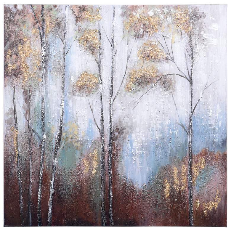 Image 1 Birch Trees - Heavy Textured Hand Painted Canvas With Gold Foil