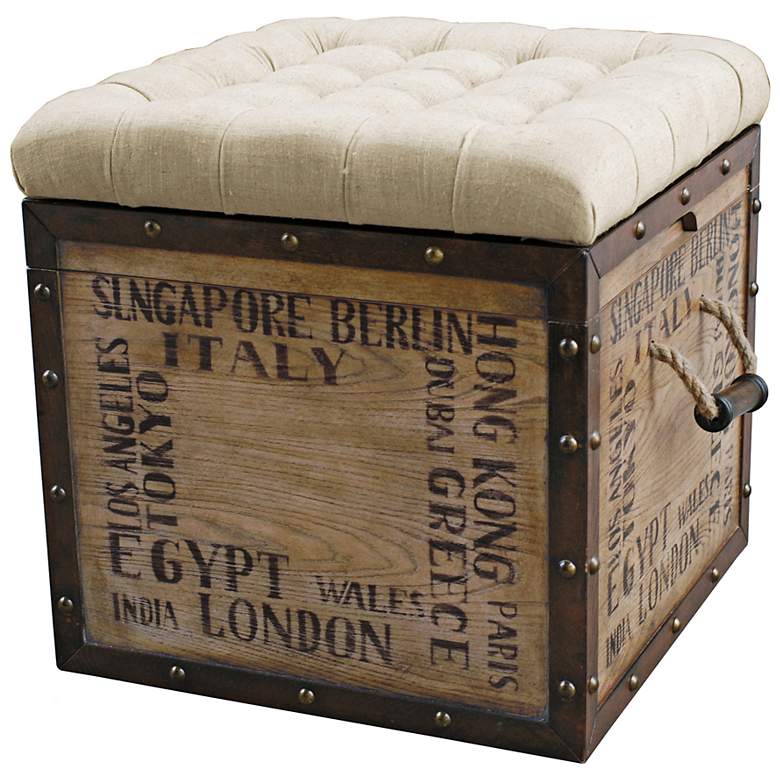 Image 1 Birch Wood Crate Upholstered Storage Ottoman
