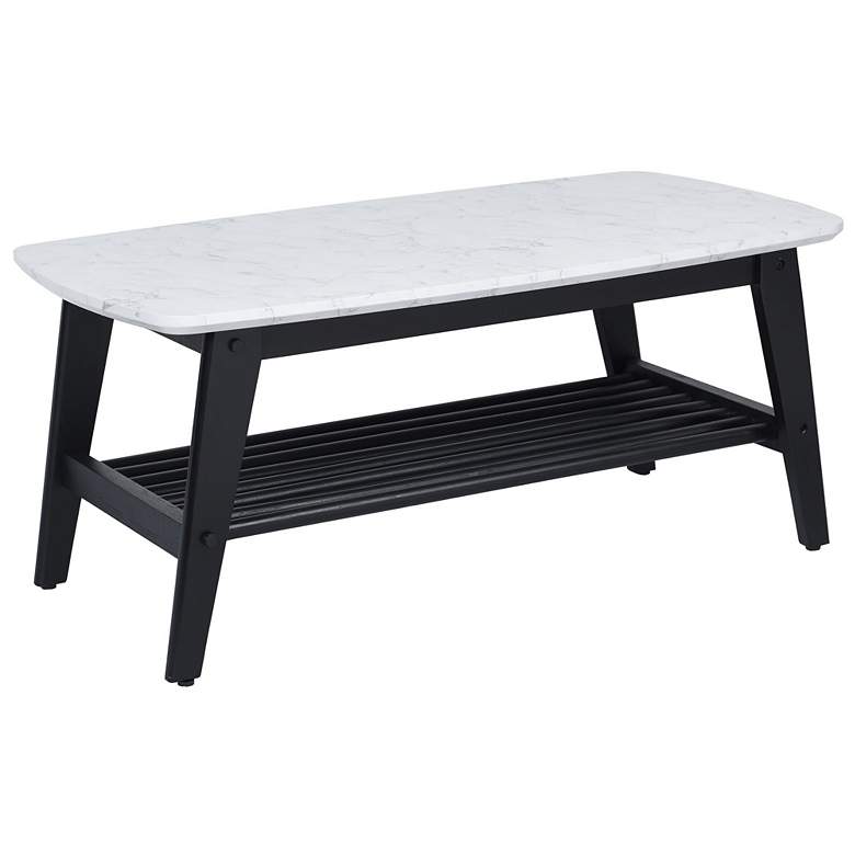 Image 1 Birchwood 42" Wide Faux White Marbled Top Black Slatted Coffee Table