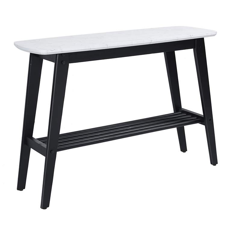 Image 1 Birchwood 46" Wide Faux White Marble Top Black Slatted Console Table