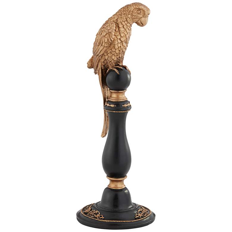 Image 1 Bird 12 inch High Hand-Painted Black and Gold Decorative Statue