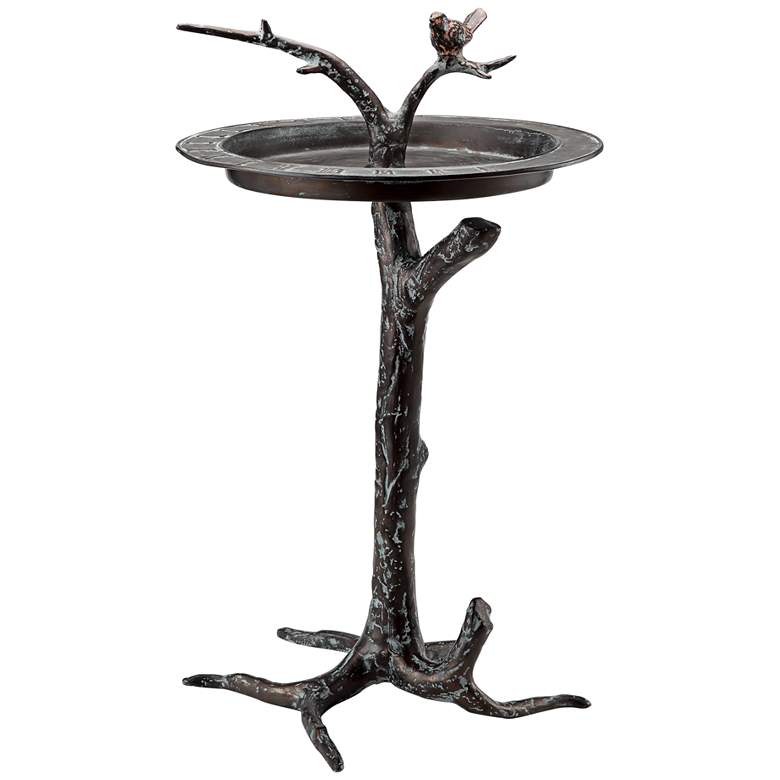 Image 2 Bird and Twig 27" High Aluminum Outdoor Sundial and Birdbath