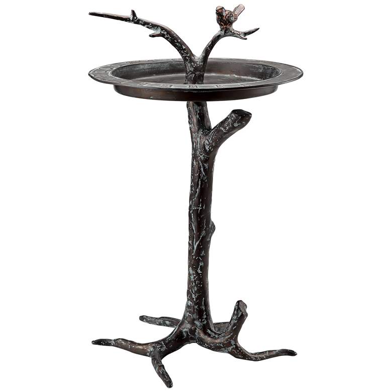 Image 2 Bird and Twig 27 inch High Aluminum Outdoor Sundial and Birdbath