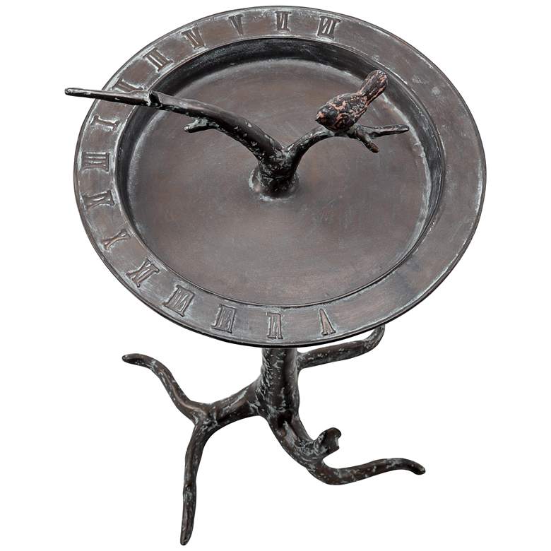 Image 3 Bird and Twig 27" High Aluminum Outdoor Sundial and Birdbath more views