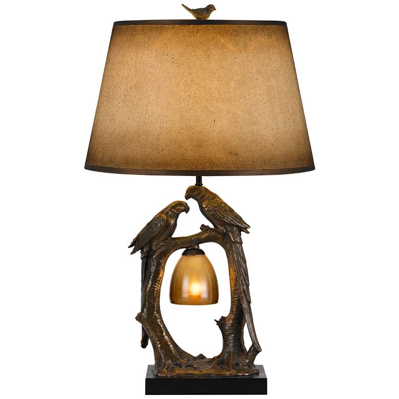 Image 1 Bird Bronze and Paper Shade Night Light Table Lamp