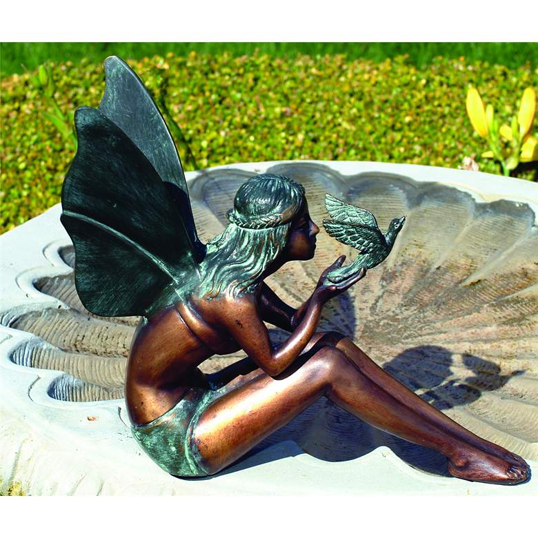 Bird Fairy Bronze 11&quot; High Cast Brass Outdoor Statue