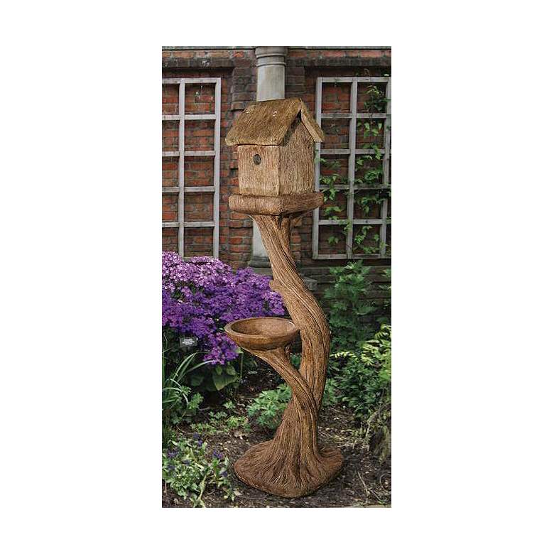 Image 1 Bird House and Feeder 49 1/2 inch High Relic Lava Garden Accent