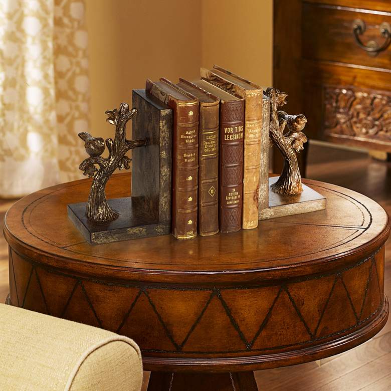 Image 1 Bird on Branch 7" High Bronze Bookends Set