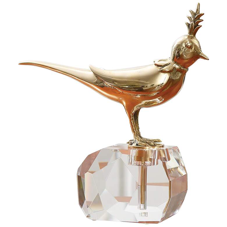 Image 2 Bird On Crystal Rock 12 inchH Vintage Style Brass Sculpture