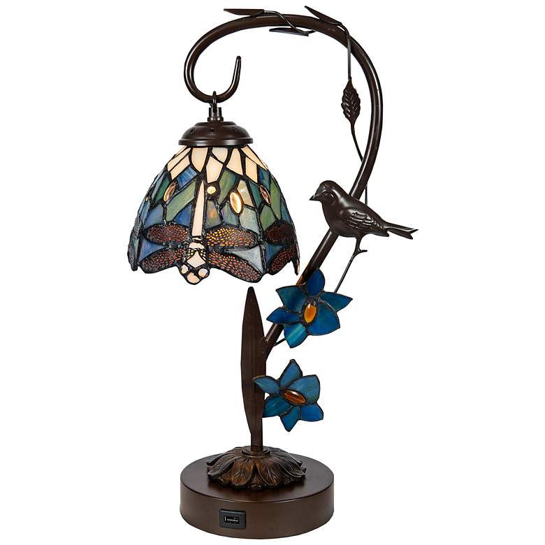 Image 2 Bird On Vine Dragonfly 18"H Antique Bronze Accent Table Lamp