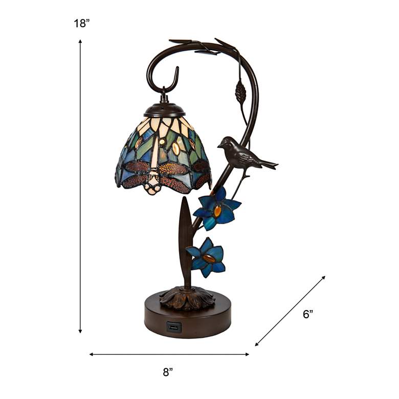 Image 7 Bird On Vine Dragonfly 18"H Antique Bronze Accent Table Lamp more views