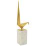 Bird Statue III - Gold Finish on Metal with White Marble Base