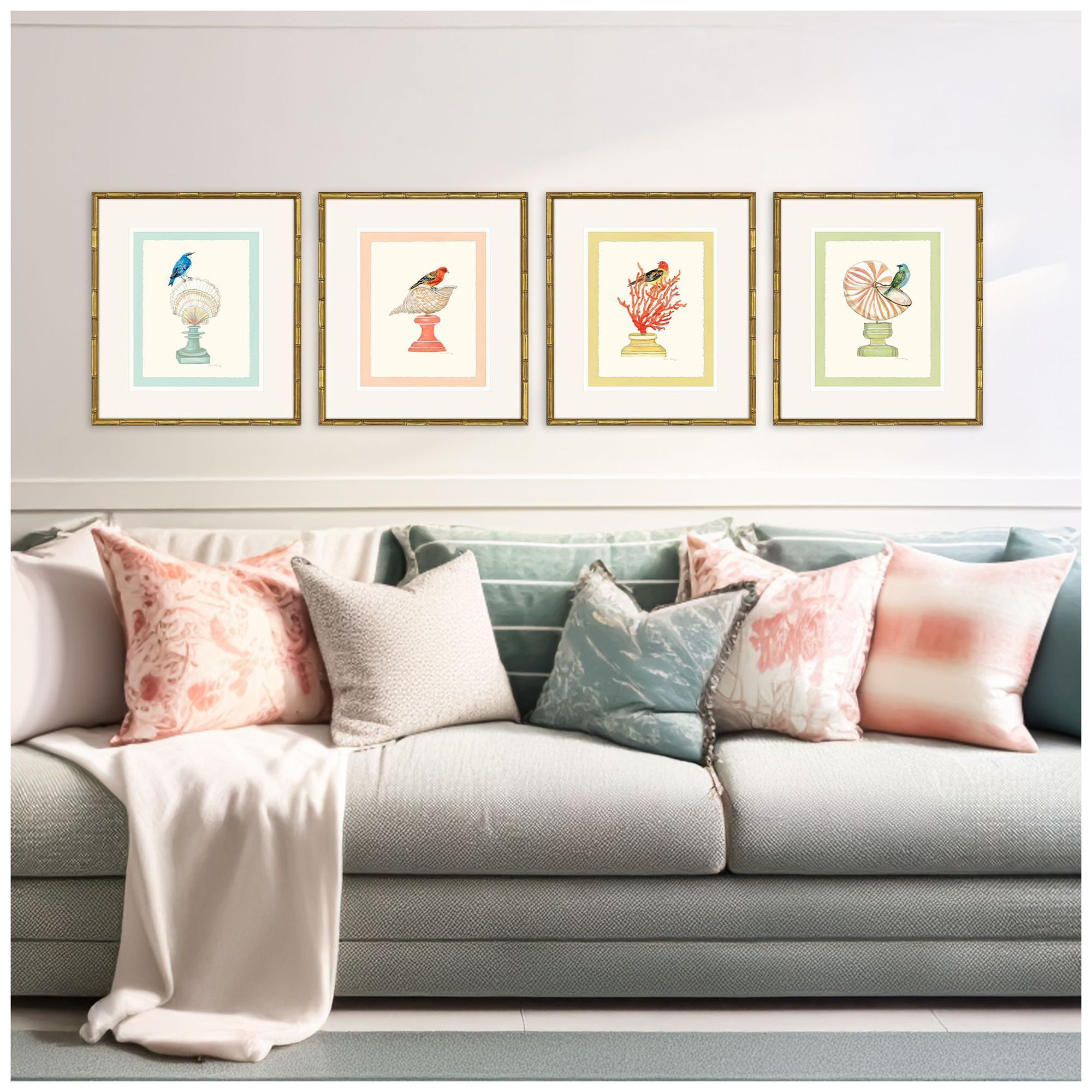 Image 4 Bird with Shell 19"W x 22"H Framed Art Set of 4 more views