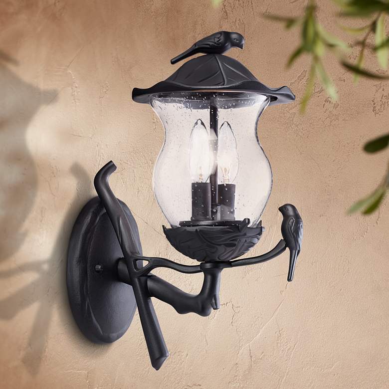 Image 1 Birdie 16" High Black Seedy Glass Outdoor Wall Light