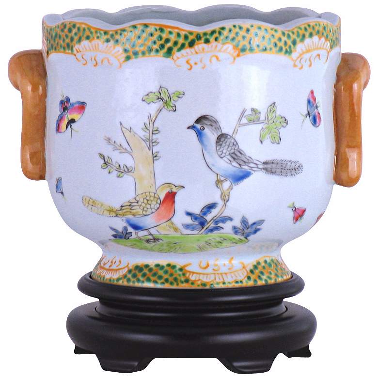 Image 1 Birds and Butterflies Hand-Painted Porcelain Cachepot