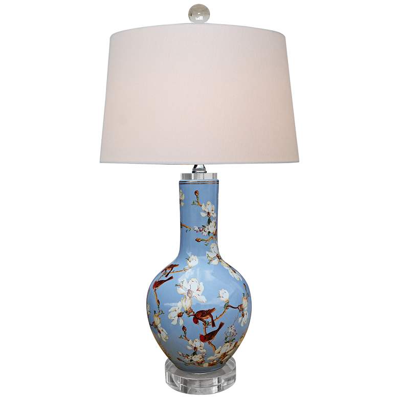 Image 1 Birds and Cherry Blossoms Blue Porcelain Vase Table Lamp