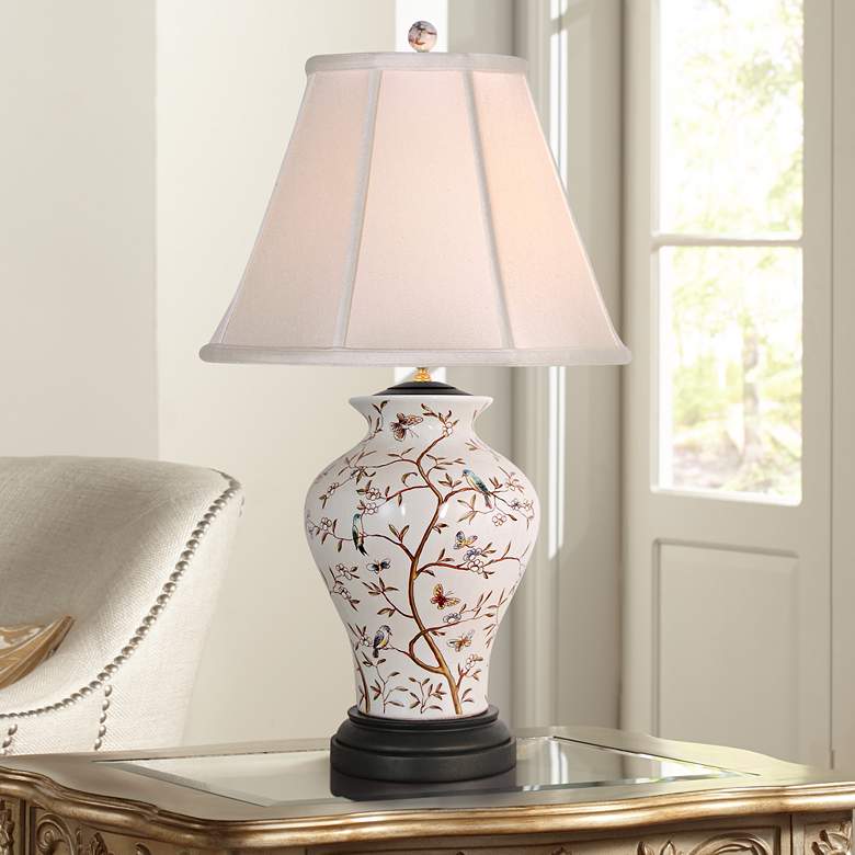Image 1 Birds in a Tree 26 inch High Hand-Painted Traditional Porcelain Table Lamp