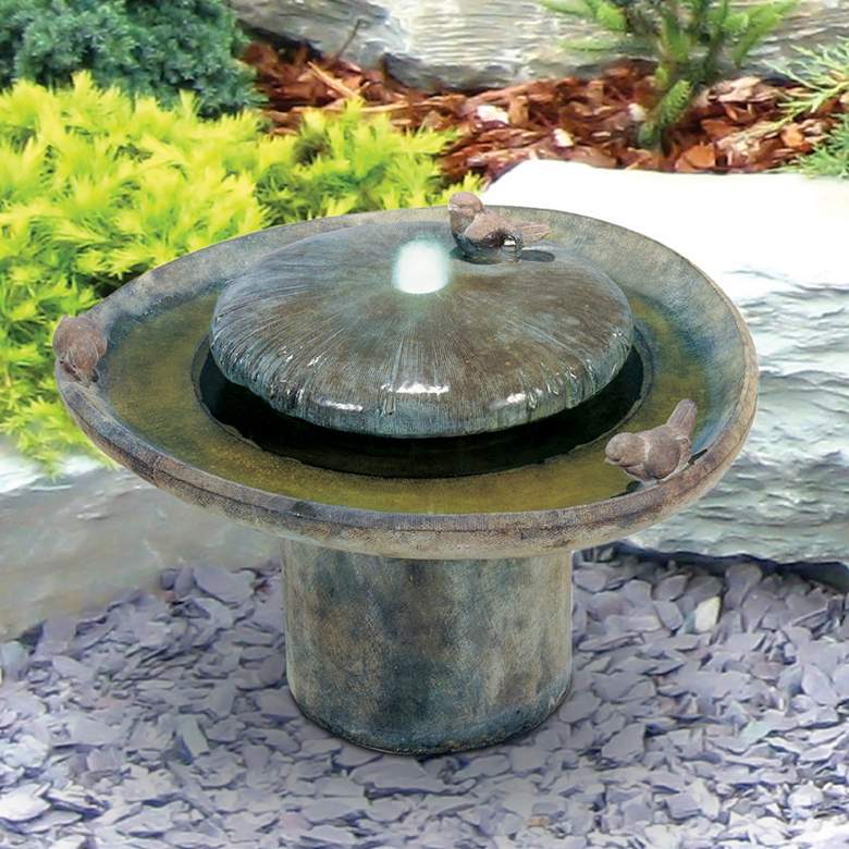Image 1 Birds of a Feather 18" Modern Bubbler Fountain with Light