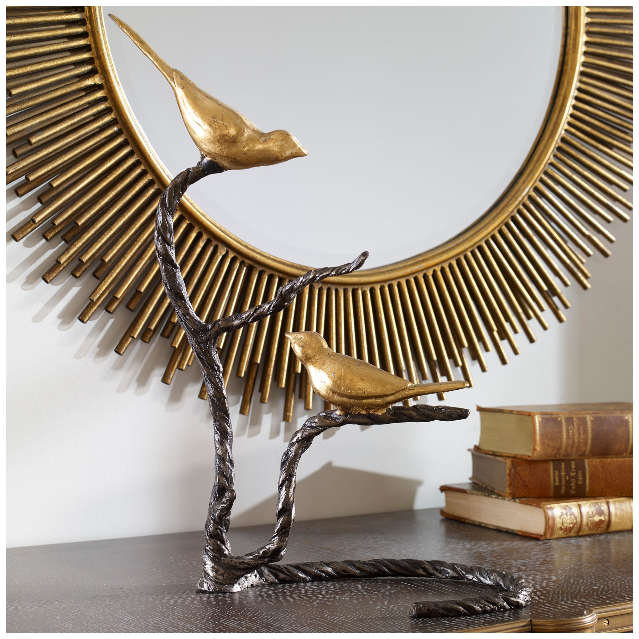 Image 5 Birds On A Limb 18"H Wrought Iron Gold Metal Sculpture more views
