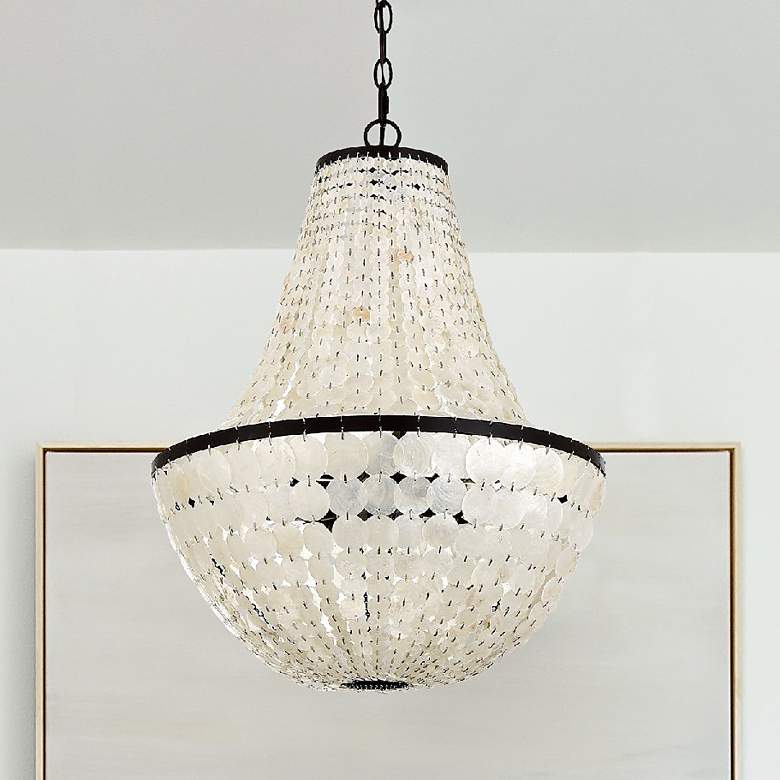 Image 2 Birelle 18" Wide Dark Bronze Cream Shell 6-Light Chandelier