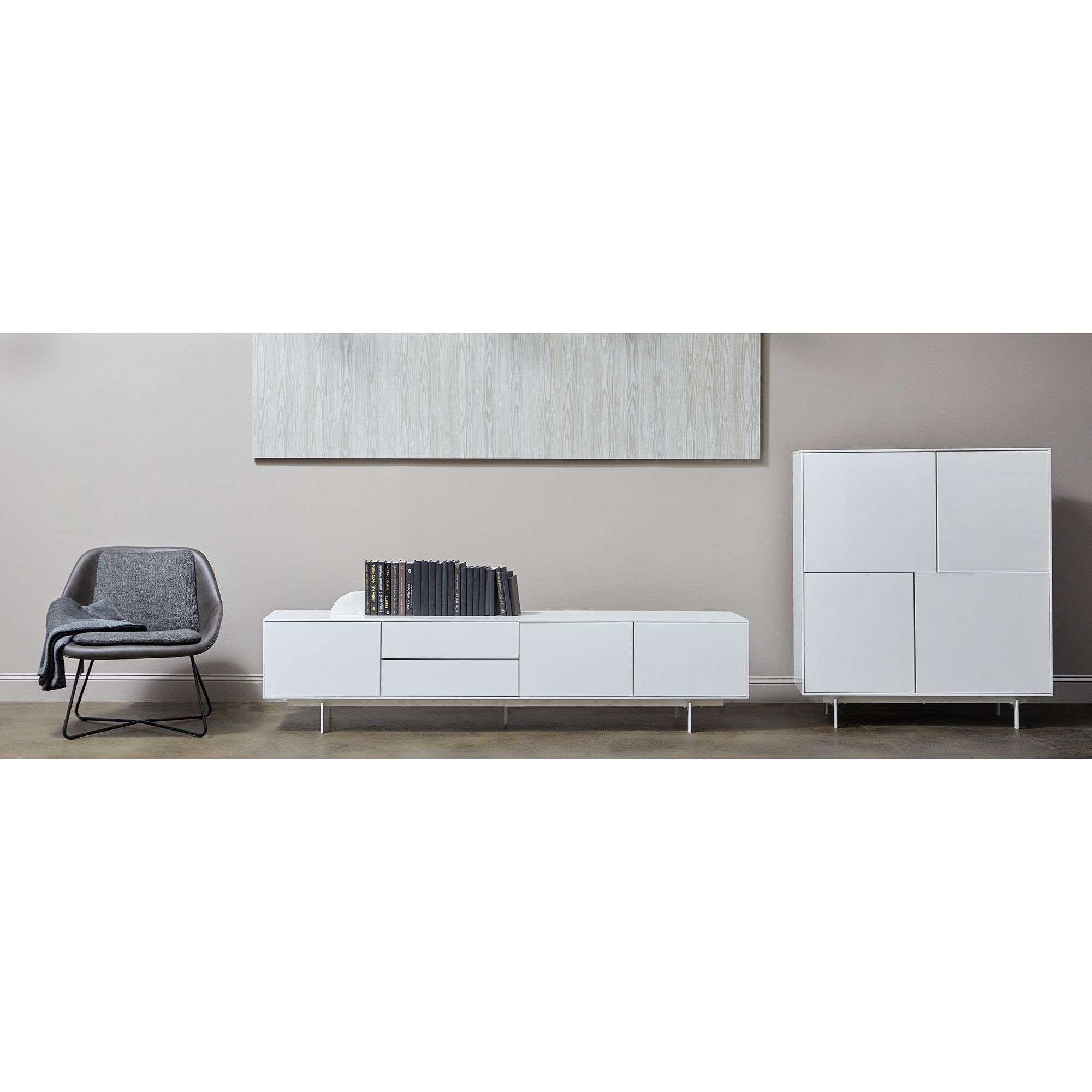 Birmingham 82" Wide White Wood 3-Door 2-Drawer Media Stand in scene