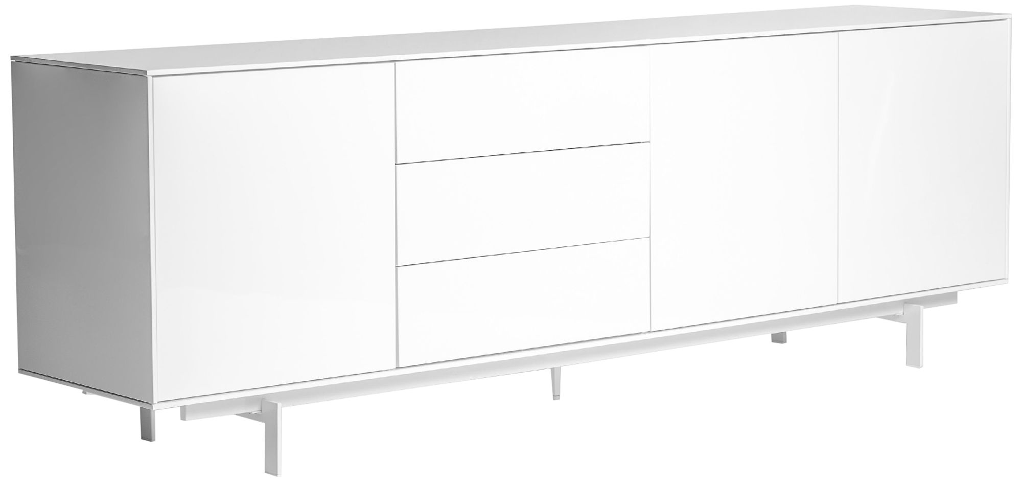Birmingham 84" Wide Gloss White Wood 3-Door 3-Drawer Sideboard