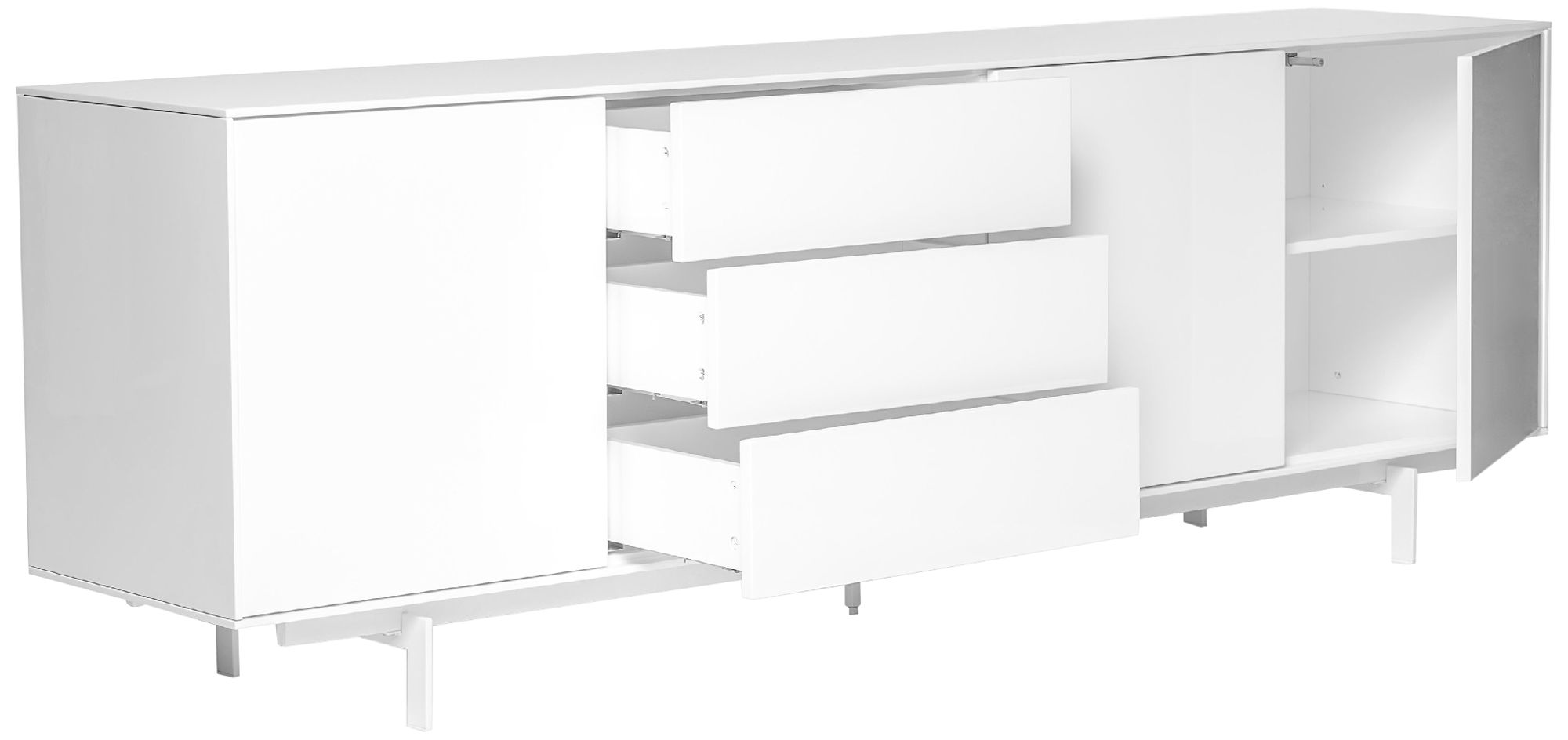 Image 5 Birmingham 84" Wide Gloss White Wood 3-Door 3-Drawer Sideboard more views