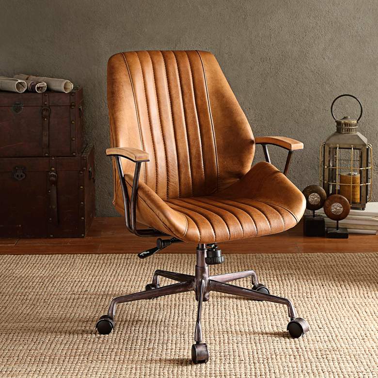 Image 1 Birmingham Coffee Top Grain Leather Swivel Office Chair