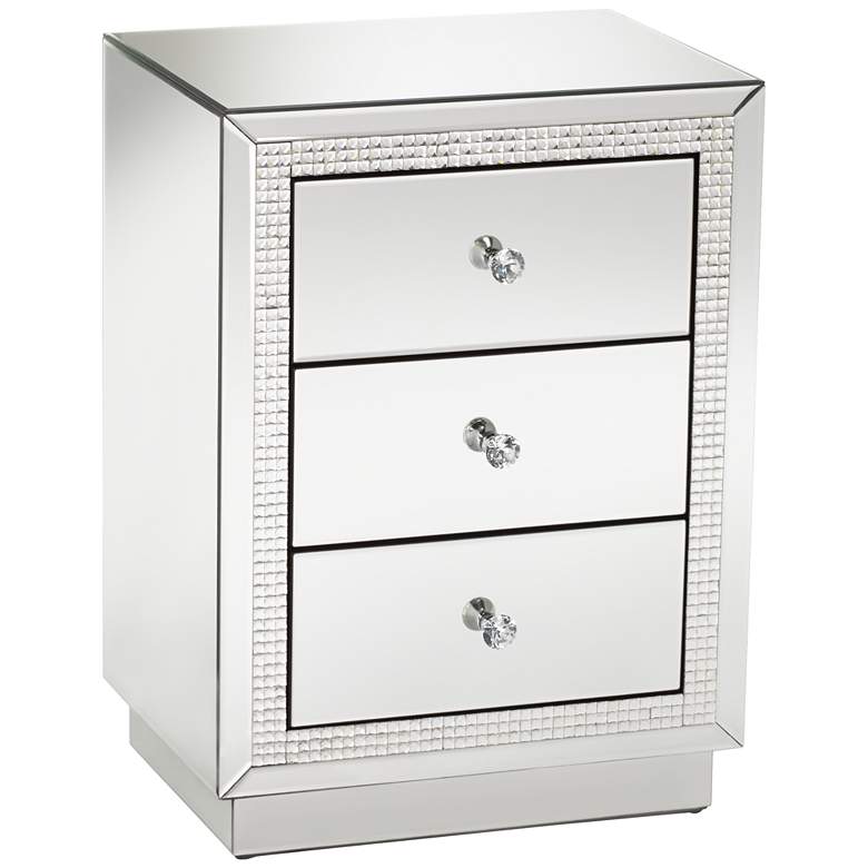 Image 2 Biscaya 19 inch Wide 3-Drawer Beaded Mirrored Side Table