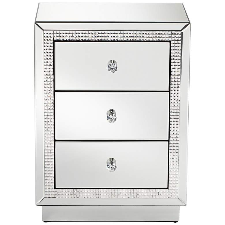 Biscaya 19&quot; Wide 3-Drawer Beaded Mirrored Side Table more views