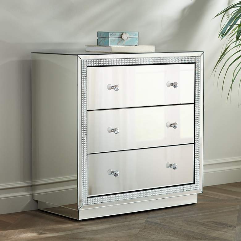 Image 1 Biscaya 31 1/2 inch Wide Mirrored 3-Drawer Beaded Accent Chest