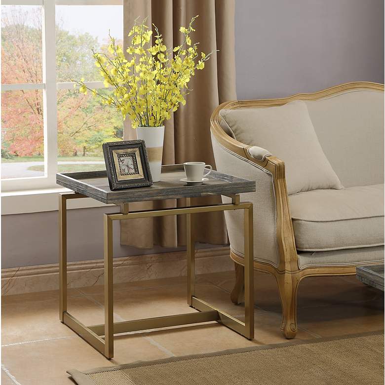 Image 7 Biscayne 24 inch Wide Weathered Brown and Gold End Table more views