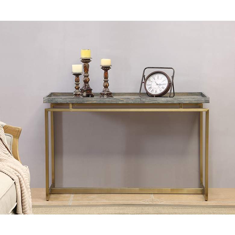 Image 7 Biscayne 48 inch Wide Weathered Brown and Gold Console Table more views