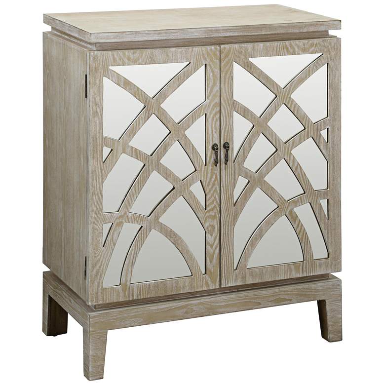 Image 1 Biscayne Light Oak and Mirrored 2-Door Accent Cabinet