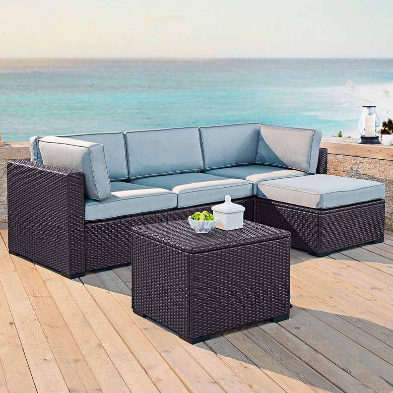 Image 1 Biscayne Mist Fabric 4-Piece 3-Seat Outdoor Patio Set