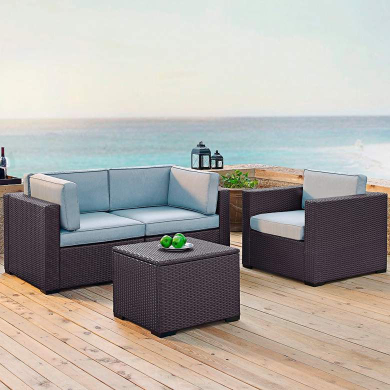 Image 1 Biscayne Mist Fabric 4-Piece 3-Seat Outdoor Patio Set