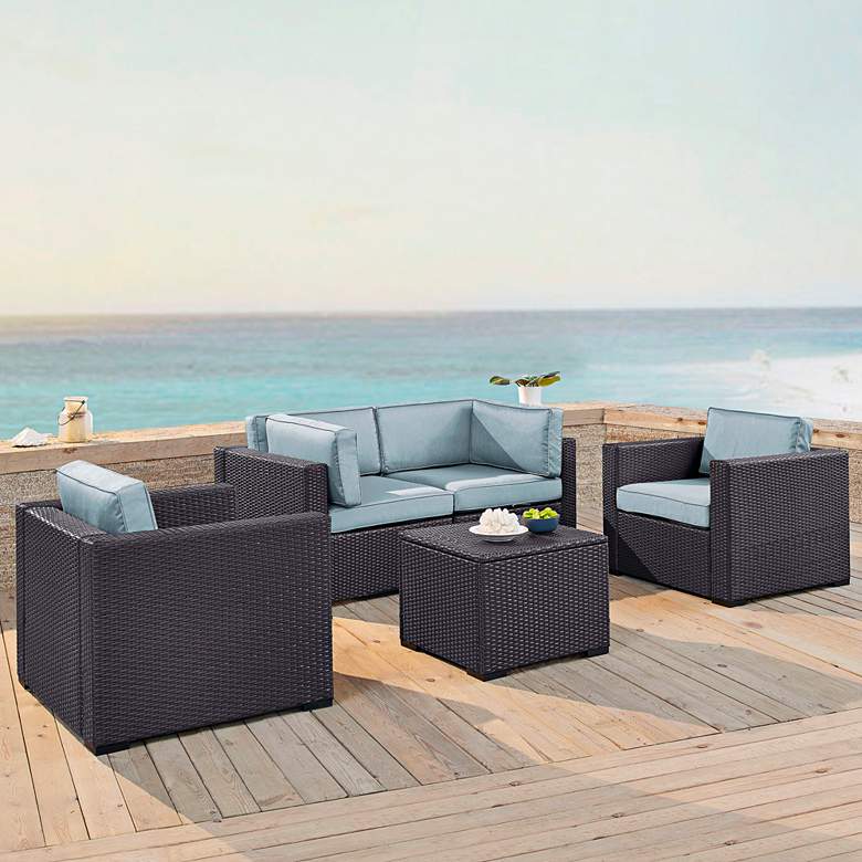 Image 1 Biscayne Mist Fabric 5-Piece 4-Seat Outdoor Patio Set