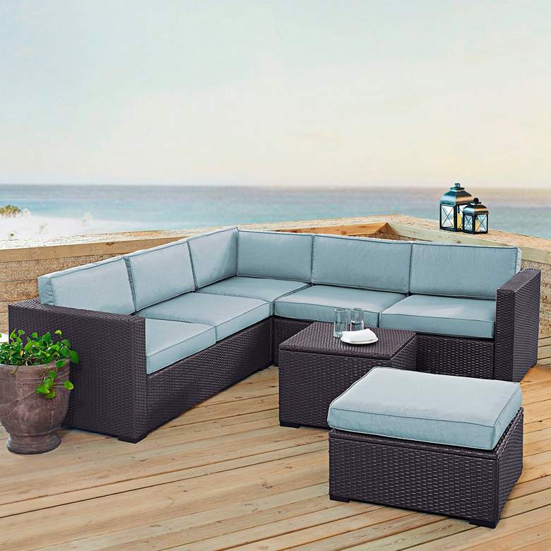 Image 1 Biscayne Mist Fabric 5-Piece 5-Seat Outdoor Patio Set