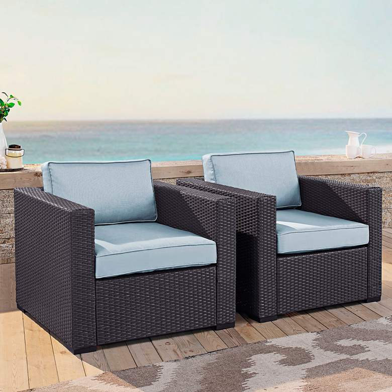 Image 1 Biscayne Mist Fabric Outdoor Wicker Armchair Set of 2