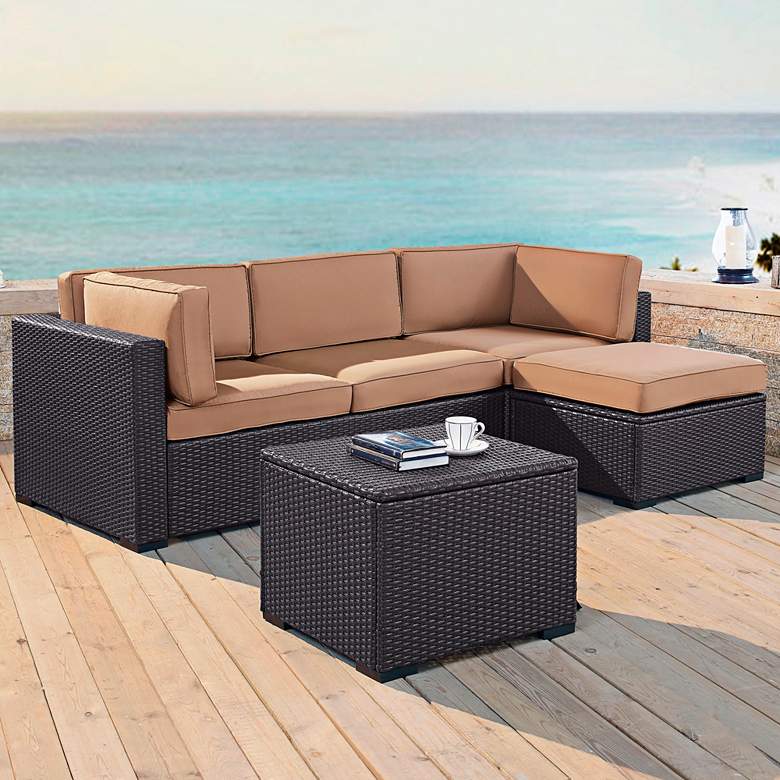 Image 1 Biscayne Mocha Fabric 4-Piece 3-Seat Outdoor Patio Set