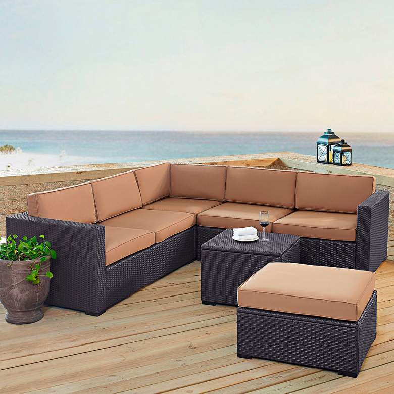 Biscayne Mocha Fabric 5-Piece 5-Seat Outdoor Patio Set