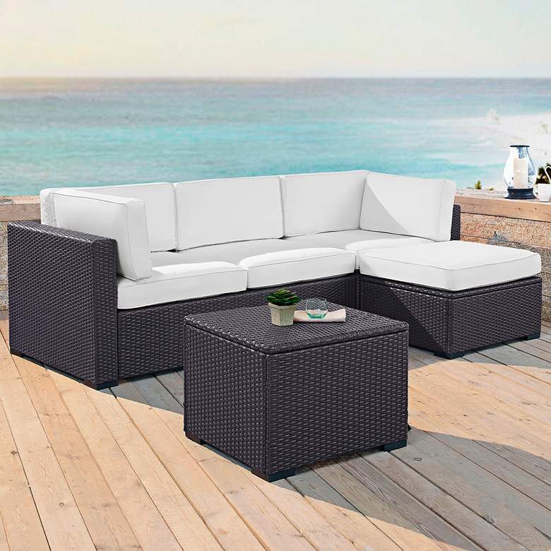 Image 1 Biscayne White Fabric 4-Piece 3-Seat Outdoor Patio Set