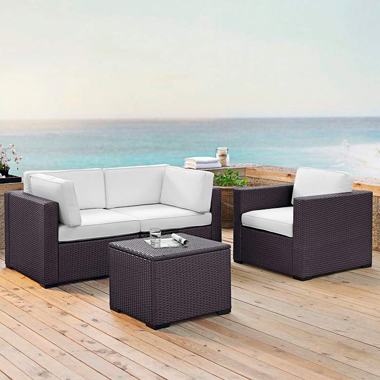 Image 1 Biscayne White Fabric 4-Piece 3-Seat Outdoor Patio Set