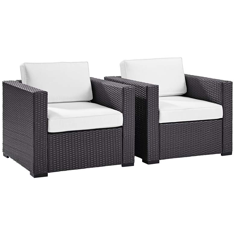 Image 2 Biscayne White Fabric Cushion Faux Wicker Outdoor Armchairs Set of 2