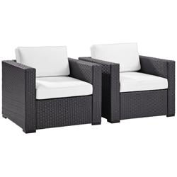 Biscayne White Fabric Cushion Faux Wicker Outdoor Armchairs Set of 2