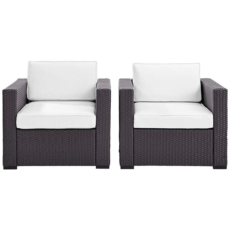Image 3 Biscayne White Fabric Cushion Faux Wicker Outdoor Armchairs Set of 2 more views